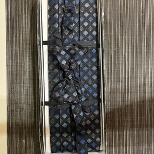 Robert Talbott Protocol Pure Silk Cummerbund & Bow Tie Set Blue/Black Geometric